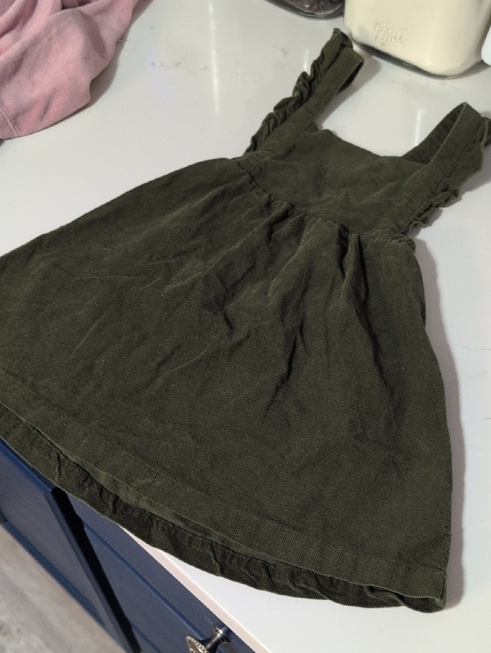 Angel Dear Olive Green Twisted-Strap Pinafore Dress